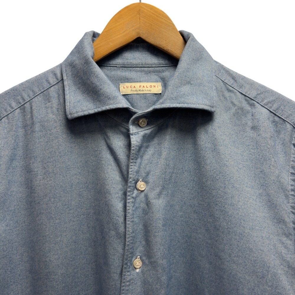 Luca Faloni Mens Sz 16.5/42 Blue Cotton Button Front Long Sleeve Shirt Italy euc